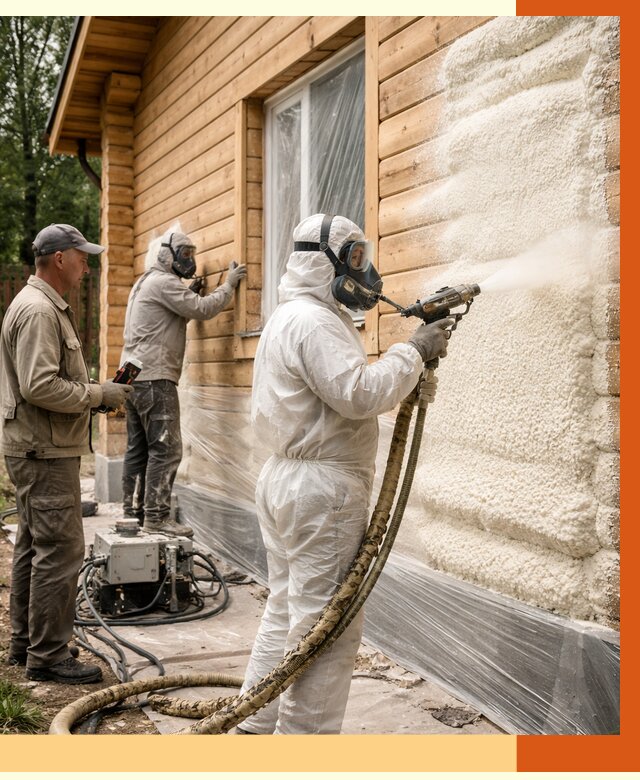 Утепление дома из бруса ППУ в Назарово от 3957 руб/м2 под ключ | ТепломастерНрв