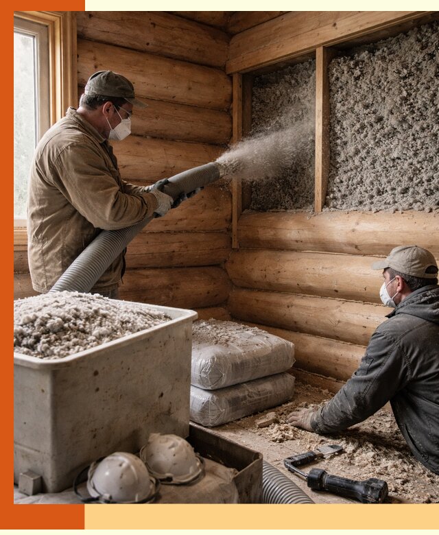 Утепление дома из бруса эковатой в Назарово