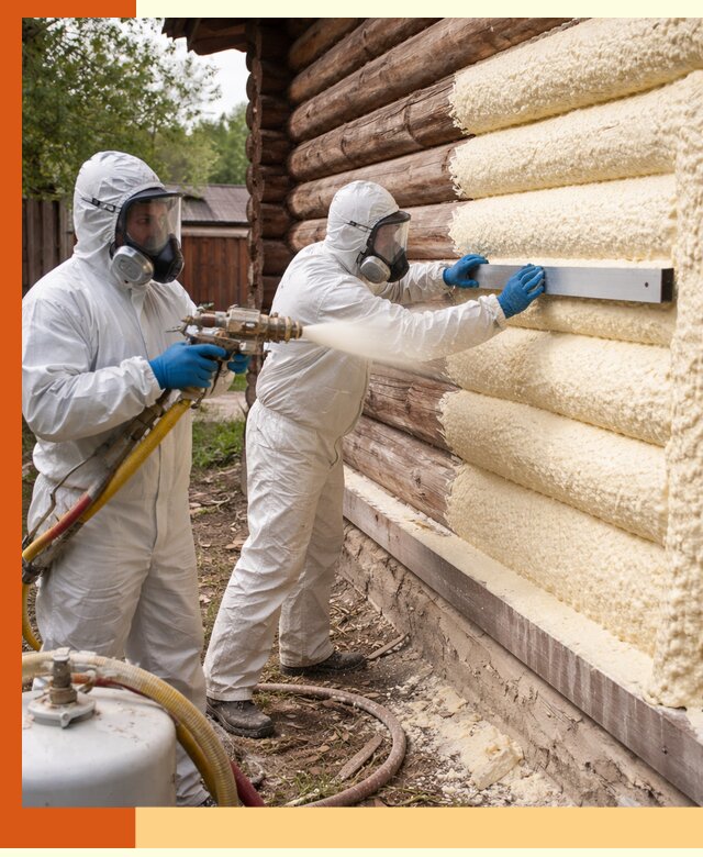 Утепление бревенчатого дома ППУ в Назарово эффективной изоляцией