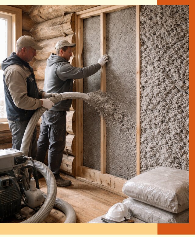 Утепление бревенчатого дома эковатой в Назарово от 2826 руб. | ТепломастерНрв