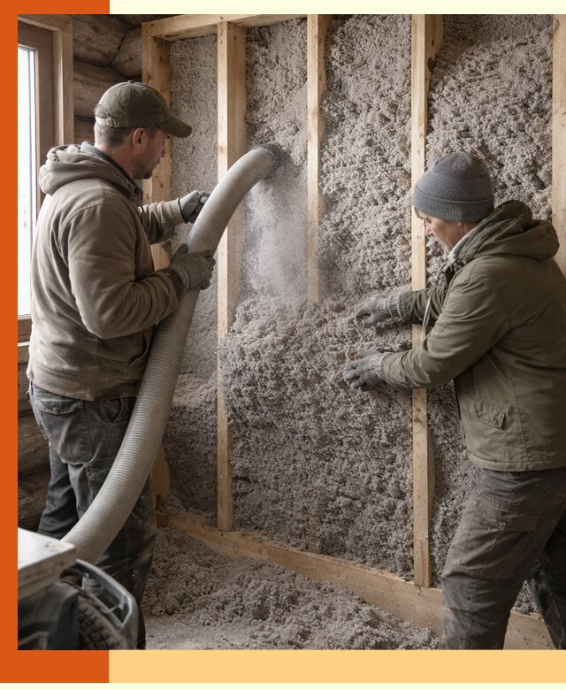 Утепление бревенчатого дома эковатой в Назарово