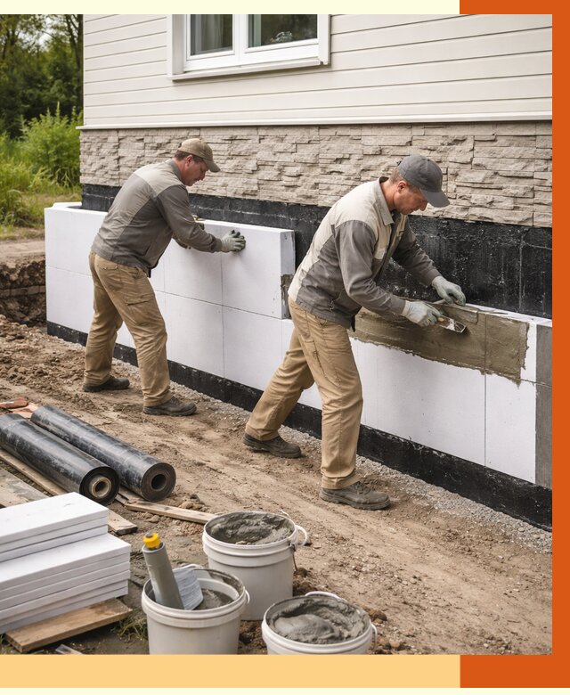 Утепление фундамента снаружи в Назарово от 4317 руб. за м² | ТепломастерНрв