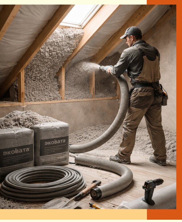 Утепление мансарды эковатой в Назарово от 2261 руб/м2 — монтаж, задувка, цена | ТепломастерНрв