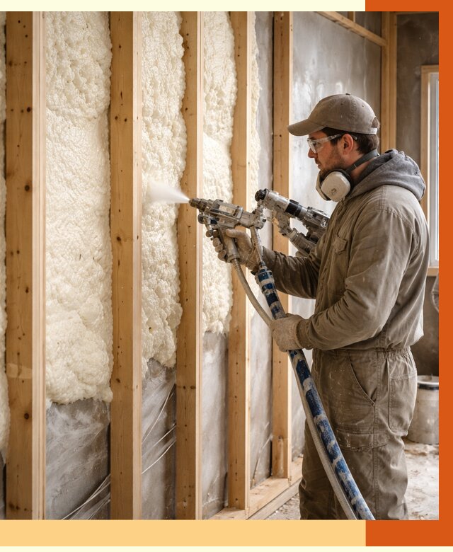Утепление каркасной стены ППУ в Назарово от 4368 руб./м2 под ключ | ТепломастерНрв