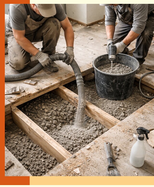 Заполнение пустот пола в Назарово полиуретаном и пенополистиролом