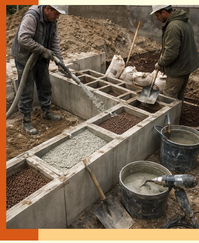 Заполнение полостей фундамента в Назарово герметичным утеплением и повышением прочности