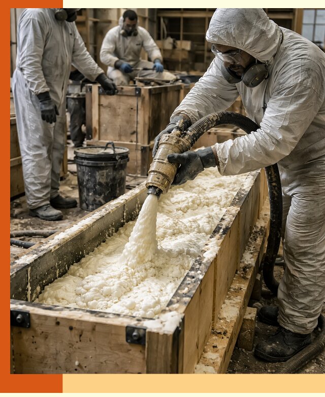 Заливка пенополиуретана в формы для утепления в Назарово